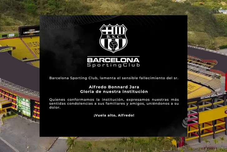 Nota de pesar de Barcelona SC al fallecimiento de Alfredo Bonnard