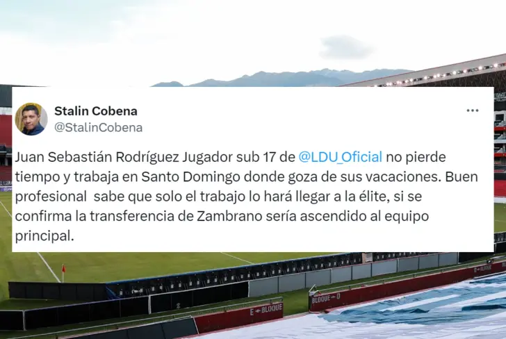 Juan Sebastián Rodríguez como reemplazo natura de Óscar Zambrano (Foto tomada de: X de Stalin Cobeña)