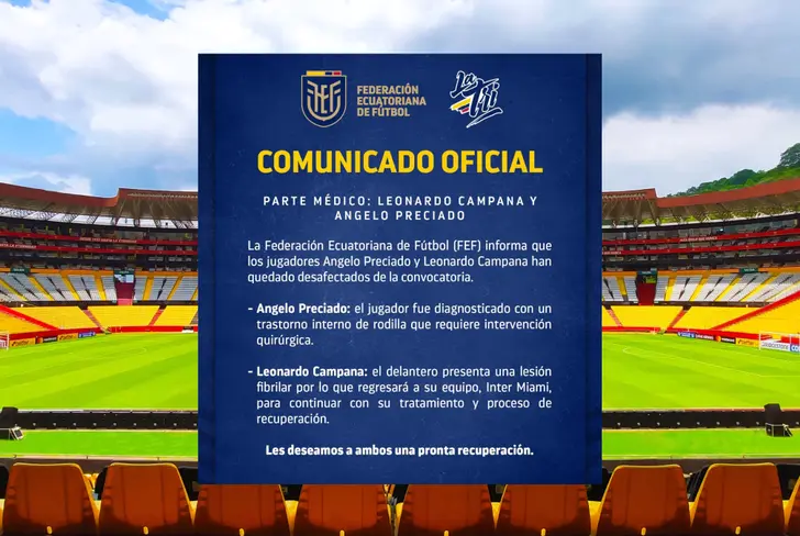 Leonardo Campana queda desafectado por lesión contra Colombia (Foto tomada de: La Tri)