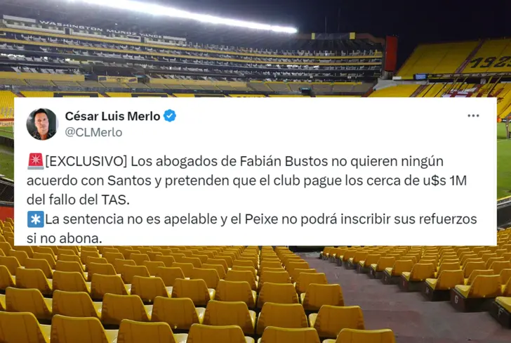 Demanda de Bustos por sacarlo un año antes de Santos (Foto tomada de: X César Luis Merlo)