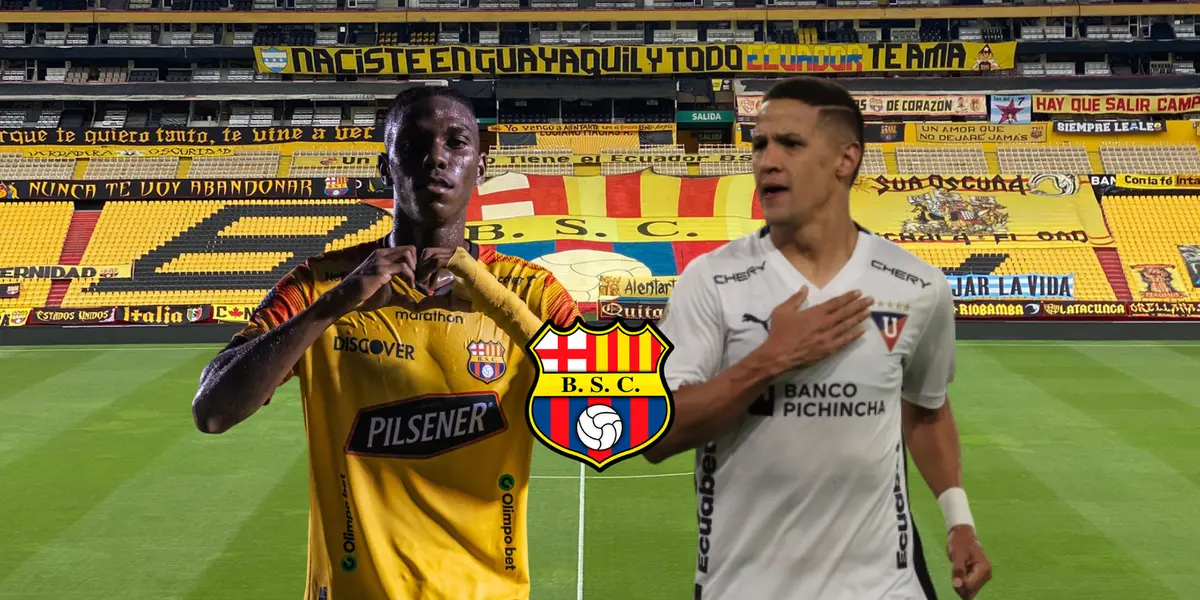 Allen Obando celebrando, Alex Arce festejando. Foto tomada de: Barcelona SC/API