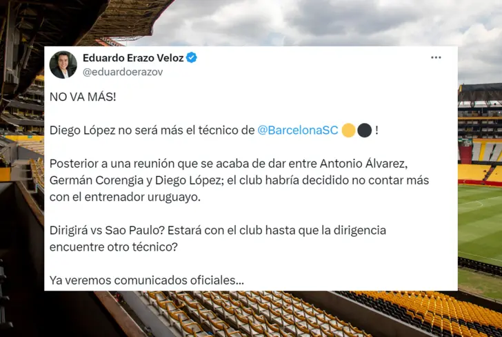 Diego López fuera de Barcelona SC