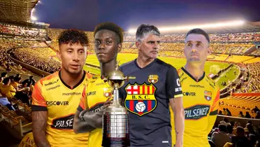 Diego López con Joao Rojas, Allen Obando y Damián Díaz con la Copa Libertadores