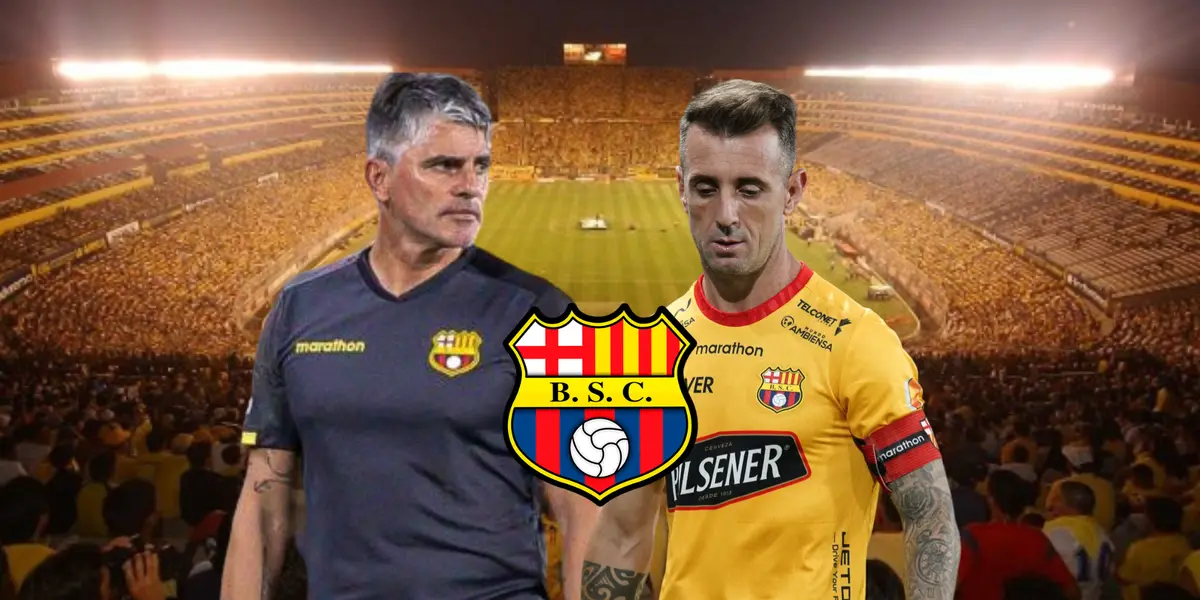Diego López entrenador de Barcelona SC enojado y Damián Díaz triste
