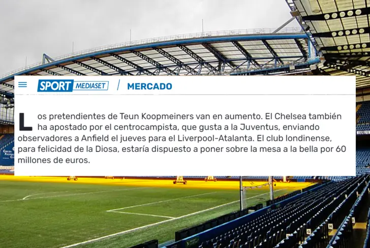 Nota de Sport Mediaset sobre el interés del Chelsea con Teun Koopmeiners