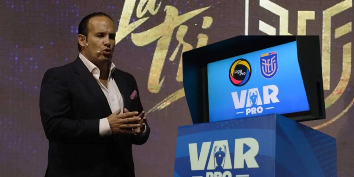 Francisco Egas, al lado un monito VAR para analizar los partidos de la Liga Pro. FOTO: Ovación 
