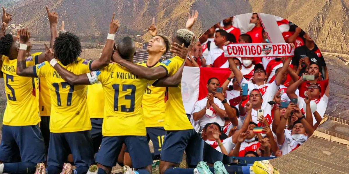 Hinchas de Perú y jugadores de La Tri (Foto tomada de: Wikipedia/La Tri/Perú)