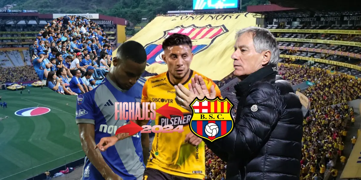 Joao Rojas jugando, Ariel Holan aplaudiendo, hinchas y jugador de Emelec tristes. Foto tomada de: Radio Universidad de Chile/Barcelona SC/API