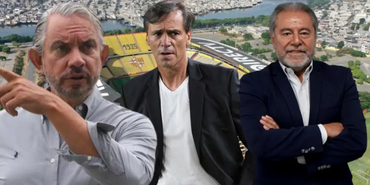 José Pileggi, Fabián Bustos y Isaac Álvarez en el Estadio Monumental (Foto tomada de: Barcelona SC/AFP/Primicias/Emelec)