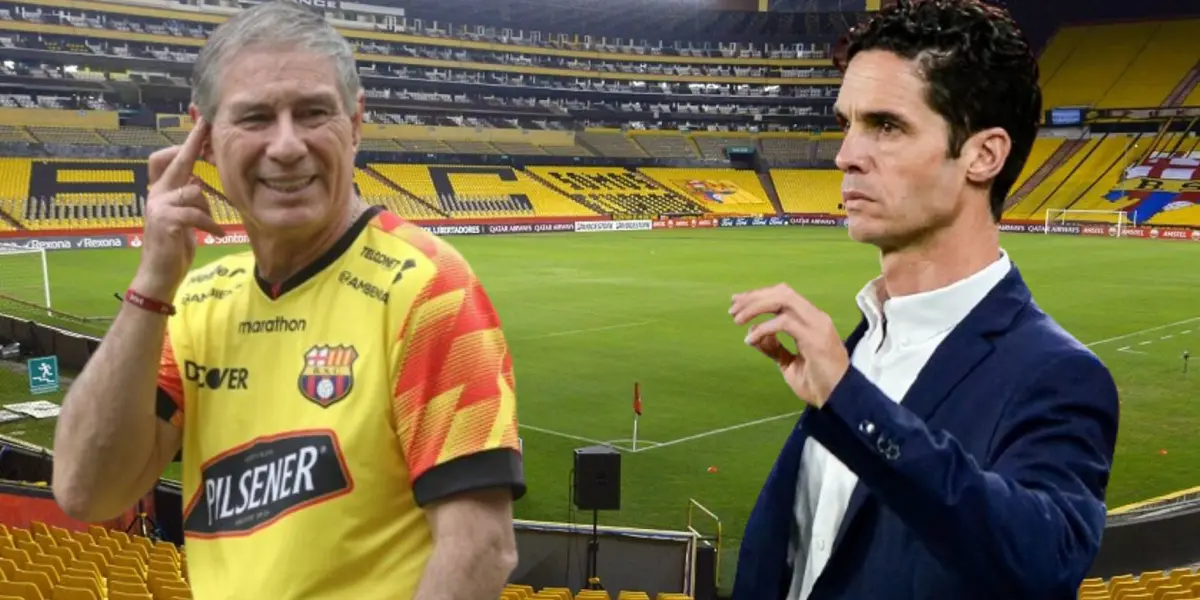 Josep Alcácer y Ariel Holan en el Estadio Monumental (Foto tomada de: EFE/Barcelona SC/API)