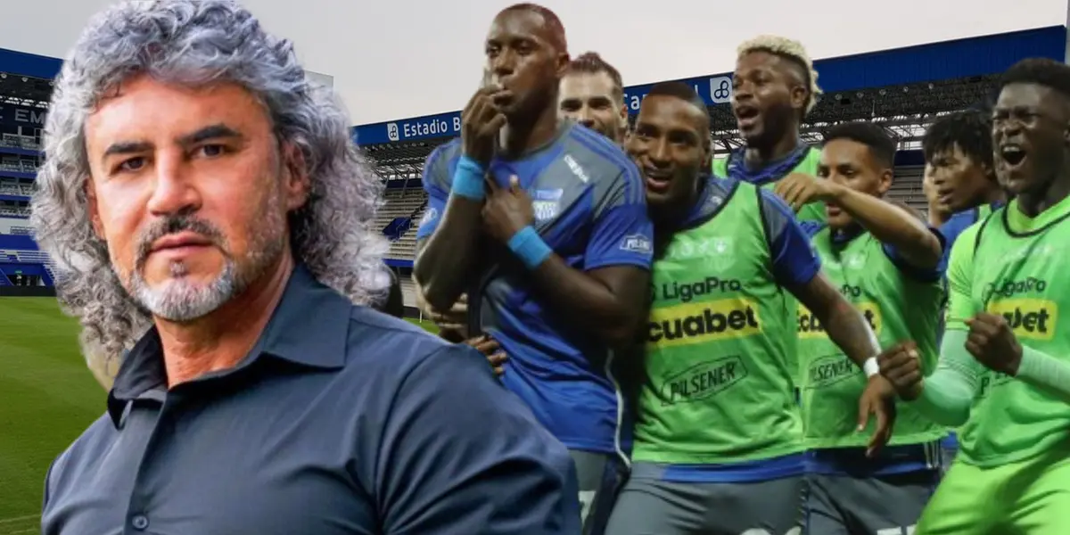 Jugadores Emelec y Leonel Álvarez (Foto tomada de: El Universo/API/Leonel Álvarez)