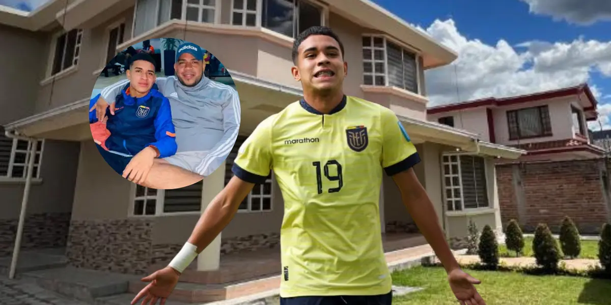 Kendry Páez con su padre y con la camiseta de La Tri
