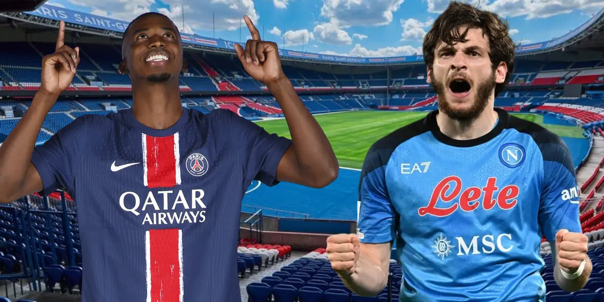 Khvicha Kvaratskhelia y Willian Pacho (Foto tomada de: PSG/Napoli)