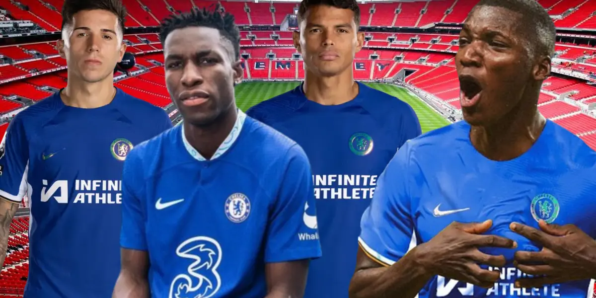 Moisés Caicedo, Enzo Fernández, Thiago Silva y Nico Jackson en Wembley (Foto tomada de: Amino/Marca/Milenio/Chelsea)