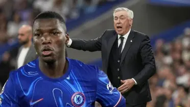 Moisés Caicedo y Carlo Ancelotti 