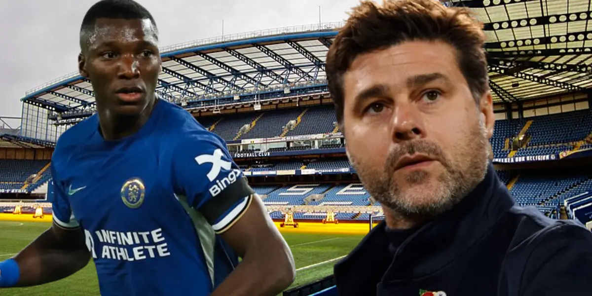 Moisés Caicedo y Mauricio Pochettino en Stamford Bridge (Foto tomada de: Wikipedia/Chelsea/TyC Sports)