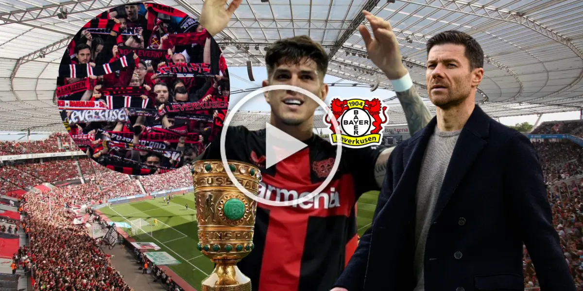Piero Hincapié celebrando, Xabi Alonso acompañando. Foto tomada de: Bayer Leverkusen