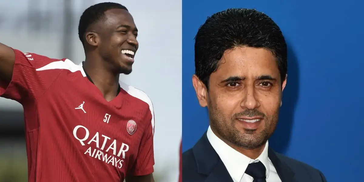 (VIDEO) Ni a Neymar, ni Messi, así abrazó Nasser Al-Khelaïfi a William Pacho por haber ganado la Champions